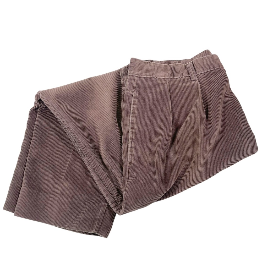 Savane 36x27.5 Brown Corduroy Pants Pleated Straight Leg Deep Dye Vintage Retro